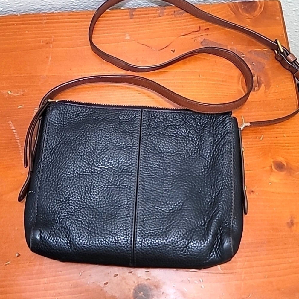 Fossil Crossbody Bag Womens Small Black Brown Leather Pebbled Zip Top ZB7268 - Picture 3 of 10